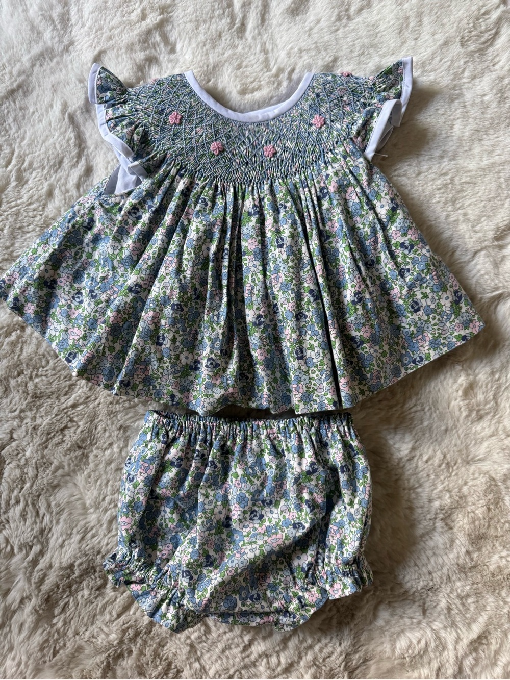 Smocked Floral Baby Dress & Bloomers from Cecil and Lou
